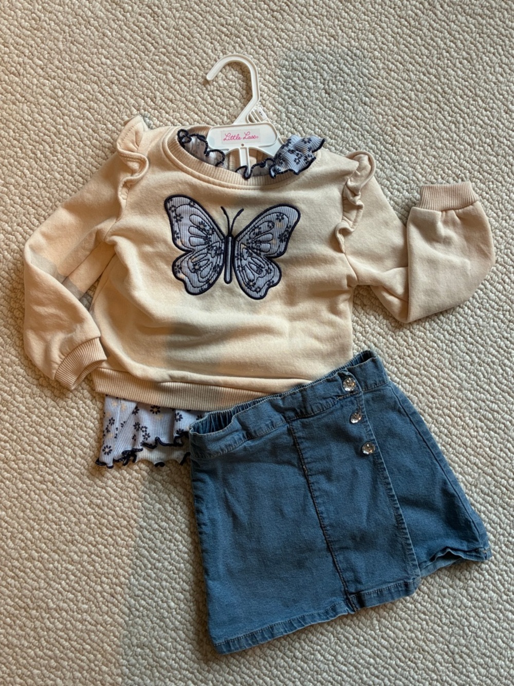 Little Lass Sweatshirt with Navy Butterfly/Skort 3-piece set -  4T girls